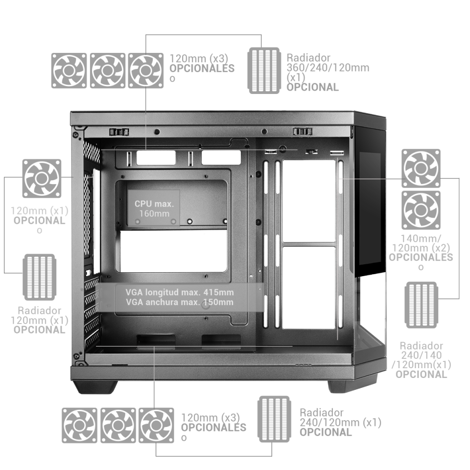 Boîtier Micro-ATX personnalisé MC-3TCORELCDM | Mars Gaming