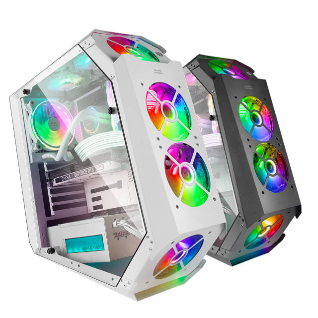 Mars Gaming MCORB Blanc, Boîtier PC Gaming Micro-ATX XL, Design Circulaire  Custom, Double Vitrage Trempé