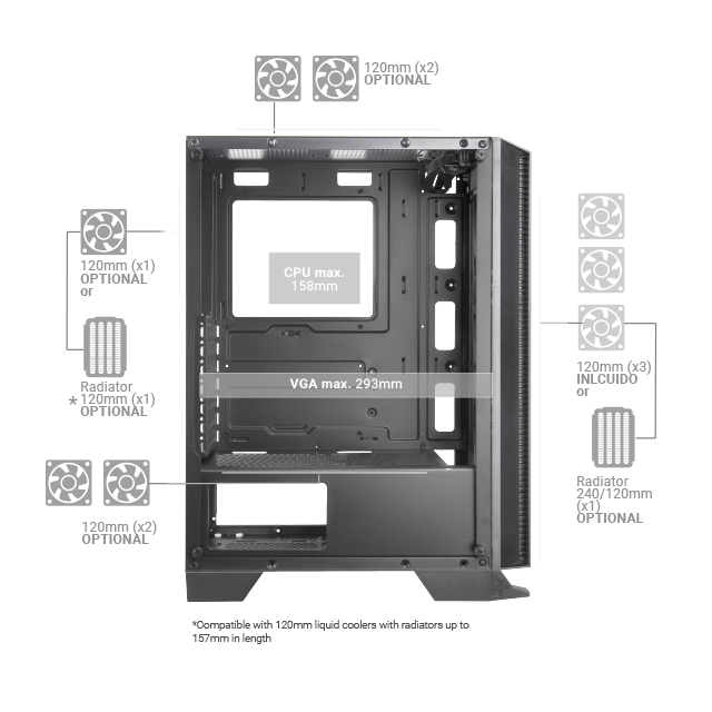 Mars Gaming MC-C Blanc, Boîtier PC ATX, Metal-Mesh Front Panel, Verre  Trempé, 3 Ventilateurs Frontaux FRGB 120 mm